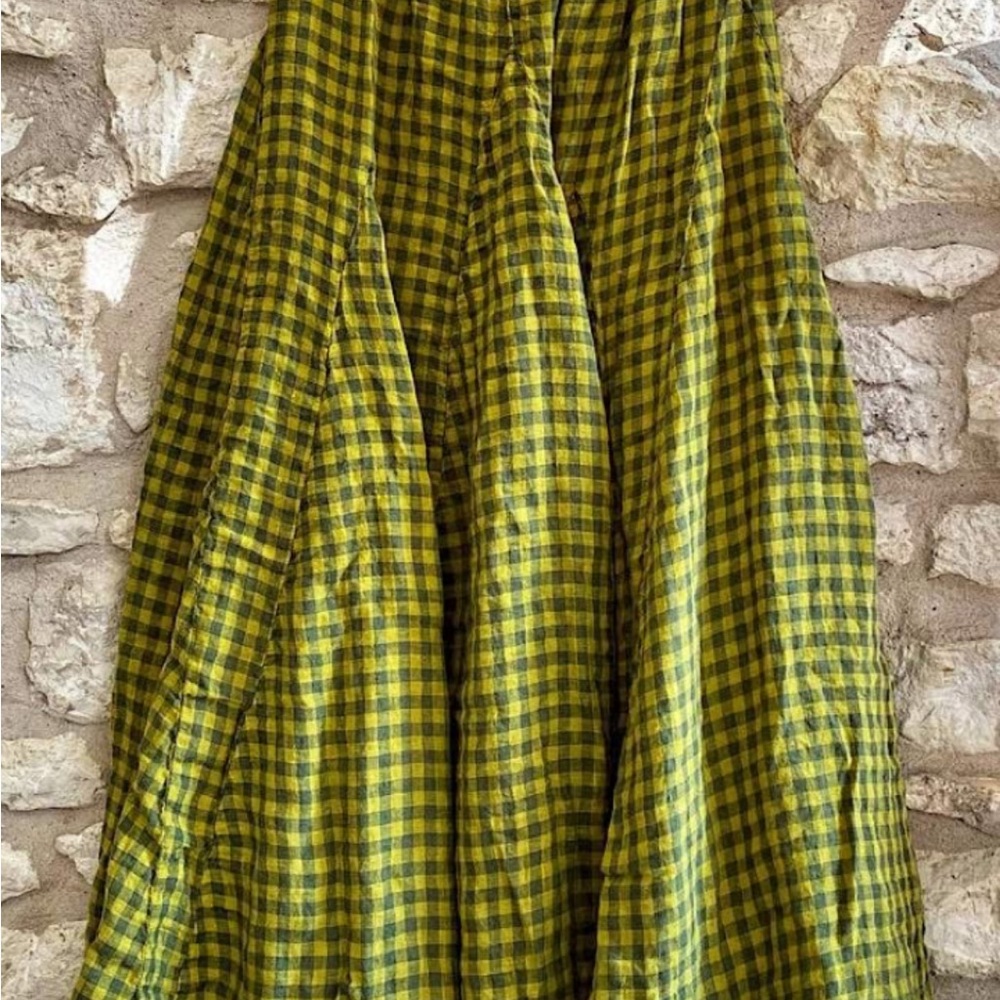 ***ISO*** CP Shades Green and Chartreuce / Gray Checked A-Line Skirt - Picture 3 of 3